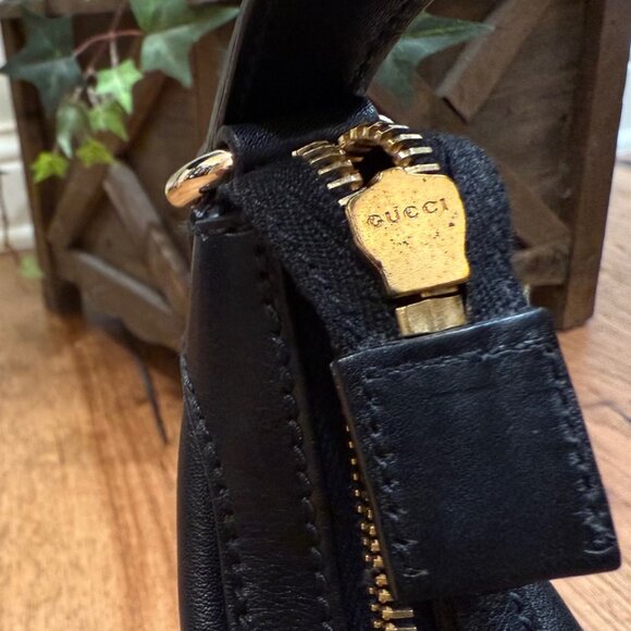 GUCCI - NWT Black Leather Small Tote/Shoulder Bag - Authentic, Style #154395 - Picture 7 of 15